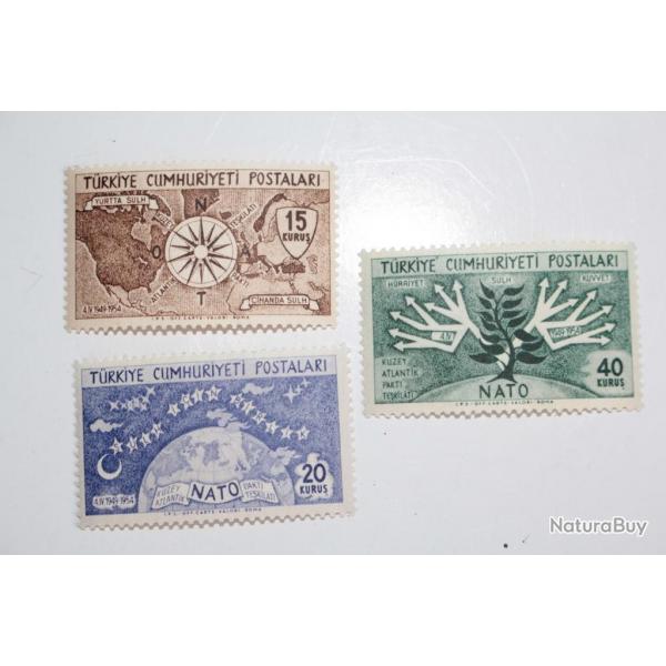 Timbres Turquie anniversaire trait atlantique nord 1954 neuf