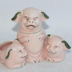 Service à condiments Cochons porcelaine moutardier