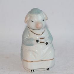 Moutardier figuratif Cochon buvant le thé porcelaine