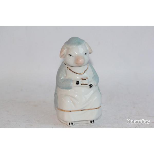 Moutardier figuratif Cochon buvant le th porcelaine