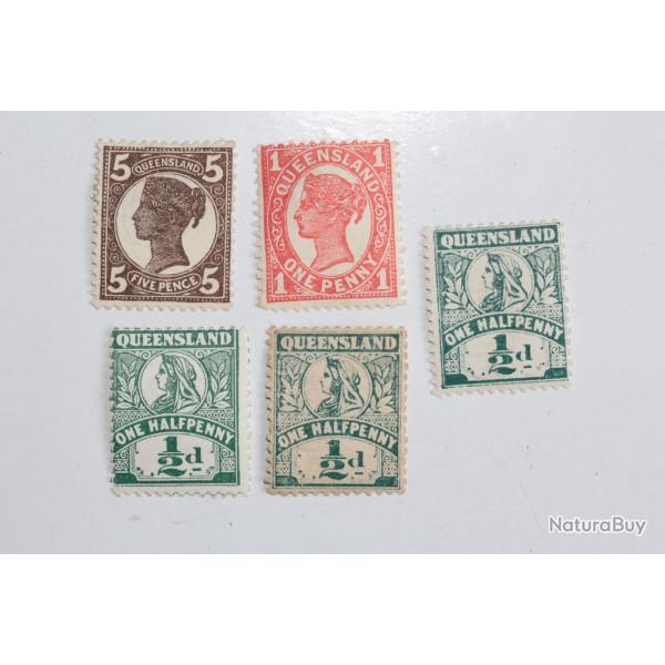 Timbres Colonie anglaise Queensland Victoria srie 1907-1910