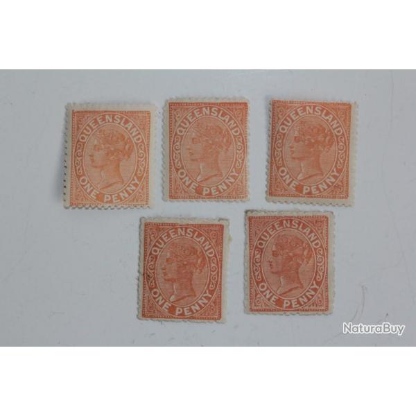 Timbres Colonie anglaise Queensland Victoria one penny 1895