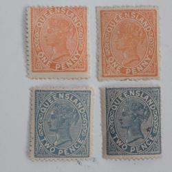 Timbres Colonie anglaise Queensland Victoria one et two penny 1894