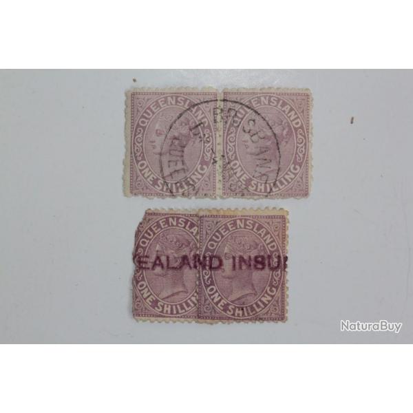 Timbres Colonie anglaise Queensland Victoria paire one shilling 1879-80