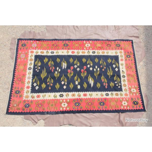 Tapis laine vintage Fleurs Roumanie