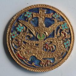 Médaille bronze doré émaillée Scène biblique Dragon