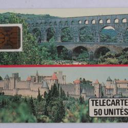 Télécarte à puce France Interne Pont du Gard Cité de Carcassonne 1988