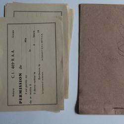 Lot de feuilles de permission du 403e et 405e régiment du R.A.A