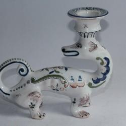 Bougeoir faïence de Rouen Dragon