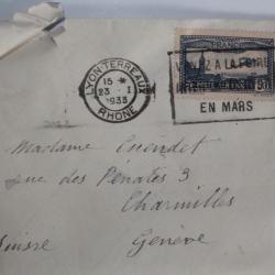 Enveloppe France timbre poste aérienne 1f50 vignette tuberculose 1938