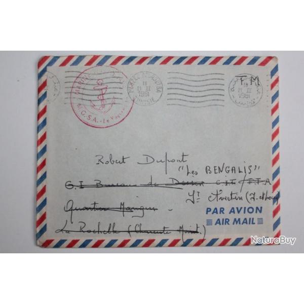 Enveloppe France Tunisie Marine nationale Le vaguemestre 1961