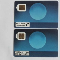 Télécartes à puce France Soleil bleu 50U et 120U SO2 1988