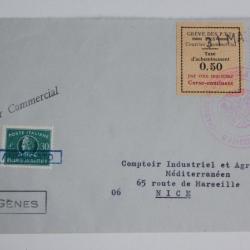 Enveloppe France vignette taxe d'acheminement Italie annulé 1968