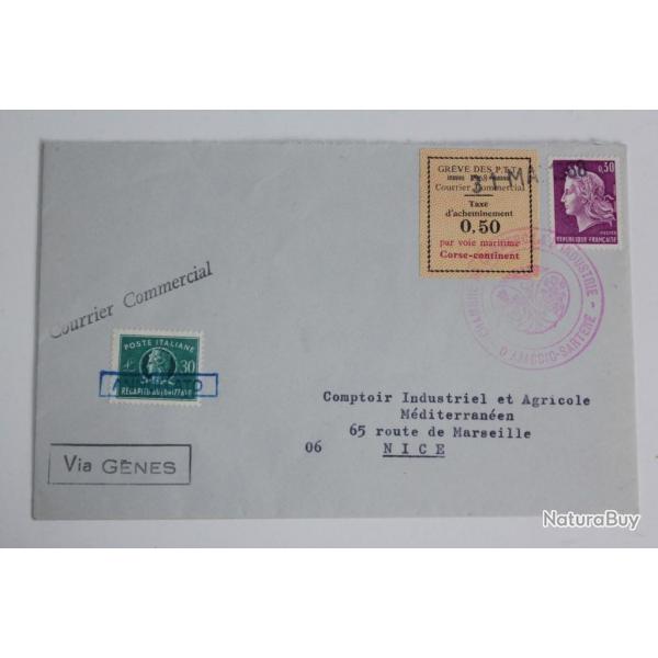 Enveloppe France vignette taxe d'acheminement Italie annul 1968