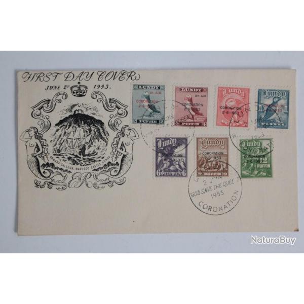 Enveloppe FDC Lundy surcharge coronation 1953