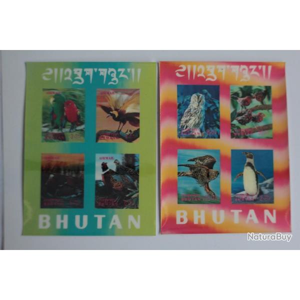 Timbres 2 blocs Bhutan air mail birds 3d 1969 neufs