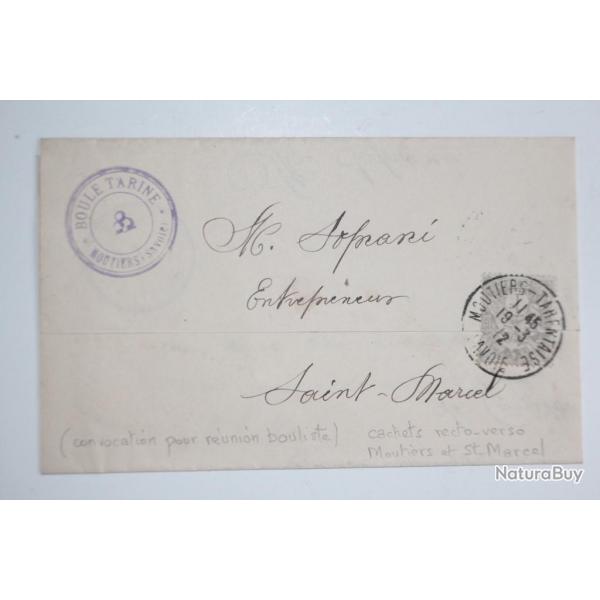 Pli marque postale Bouliste Savoie Moutiers 1912