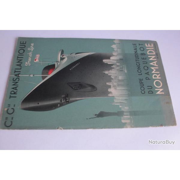 Brochure Paquebot Normandie Cie Gle Transatlantique Coupe longitudinale