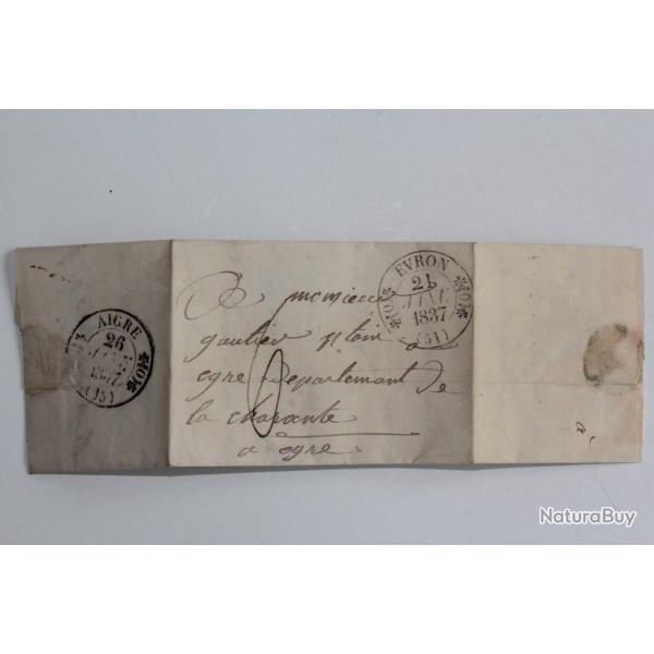 Pli marque postale France oblitration grand cachet double fleuron 1837