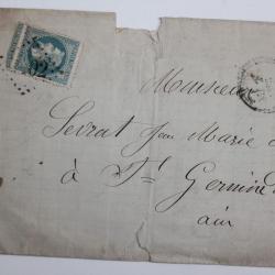 Pli marque postale France empire 20c 1869