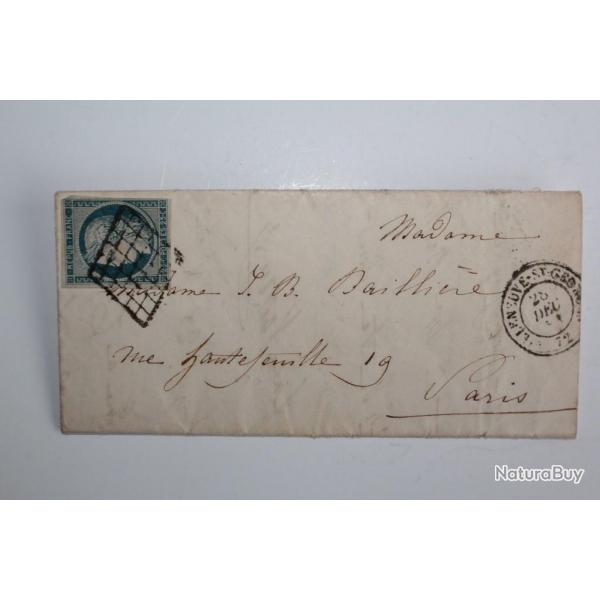 Pli Marque postale repub franc 25c obl grille G1 1851