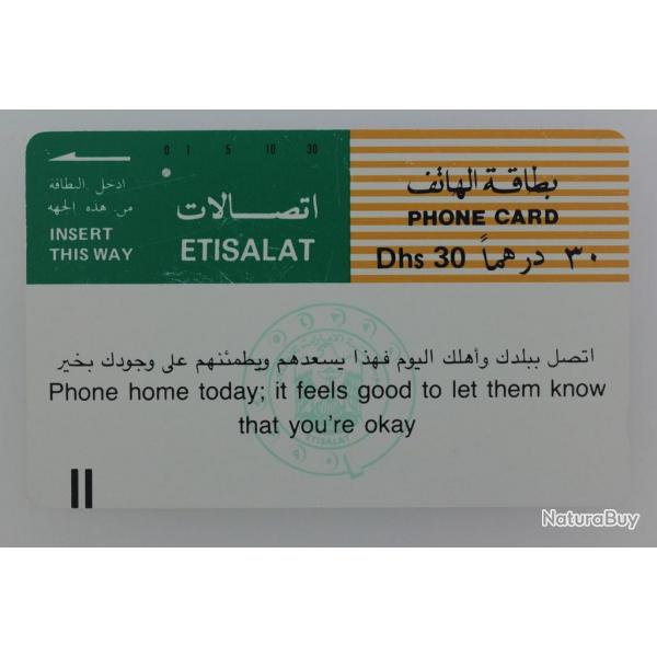 Tlcarte Tamura mirats Arabes Unis Etisalat 30 Dhs 1989