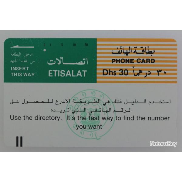 Tlcarte Tamura mirats Arabes Unis Etisalat 30 Dhs 1989