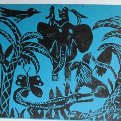 Bois gravé Andrea Procacci 1974 Animaux d'Afrique