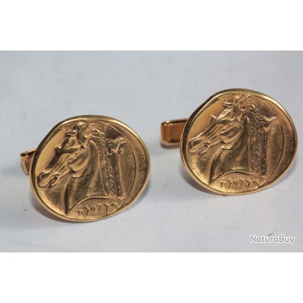 Boutons de manchettes plaqu or Cheval.