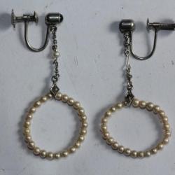 Pendants d'oreilles argent et perles Napoléon III