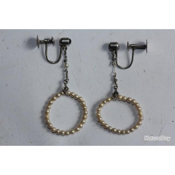 Pendants d'oreilles argent et perles Napolon III