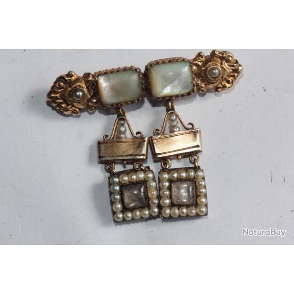 Ancienne broche or argent et nacre Bijoux
