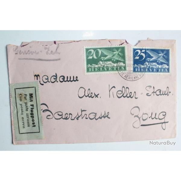 Enveloppe Suisse poste arienne oblitre ZUG 1915