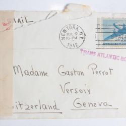 Enveloppe USA censuré oblitération trans Atlantic Route 1942