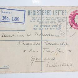 Enveloppe Angleterre registered letter recommandée 1922