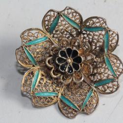 Broche argent vermeil filigrane émaillé Fleur