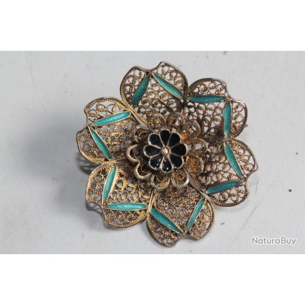 Broche argent vermeil filigrane maill Fleur