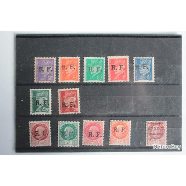 Timbres France gnral Ptain surcharge RF libration  1944 N/charnire