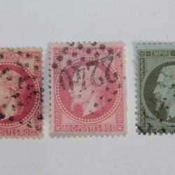 Timbres France Napoléon III 80c et 1c 1862 oblitérés