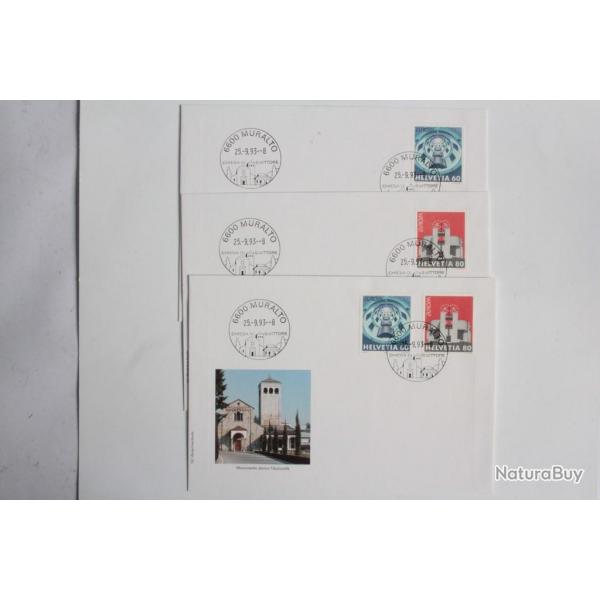 Lot 3 Enveloppes Suisse FDC 1993 muralto monumento storico nazionale