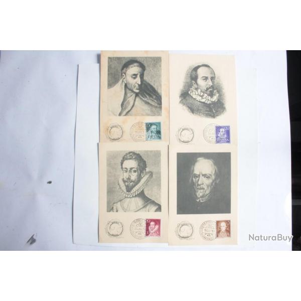 Lot 4 Cartes Maximum Litterateurs espagnols pub Marinol Dieppe 1954