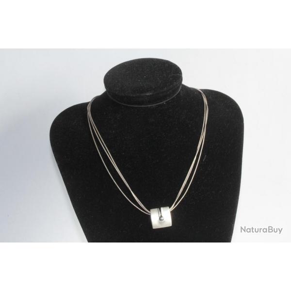 Collier argent massif et perle grise Yvette RIES Bijoux