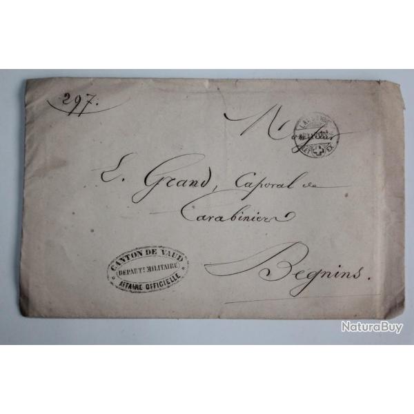 Enveloppe lettre Suisse canton de Vaud cachet dpartement militaire 1870