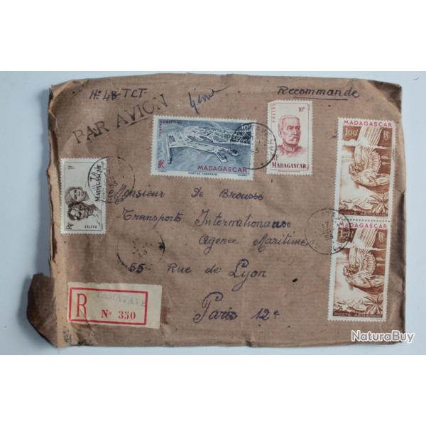Enveloppe air mail Madagascar timbres poste arienne 1953