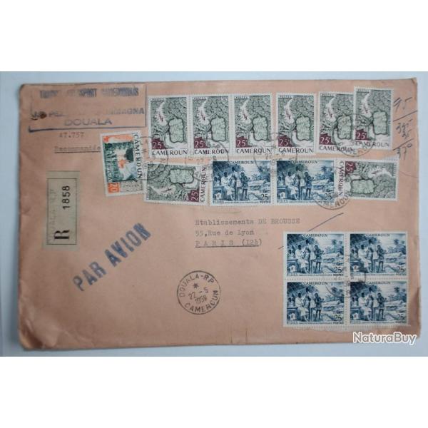 Enveloppe air mail Cameroun Douala recommande 1959