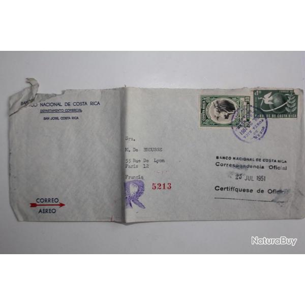 Enveloppe air mail Bank Costa Rica Washington recommande 1951