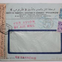 Enveloppe air mail Égypte Caire censor 1949