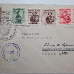Enveloppe Autriche censor chambre syndicale Paris 1950