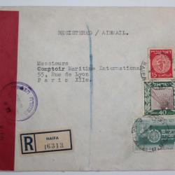 Enveloppe air mail Israël censor recommandée 1950