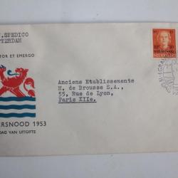Enveloppe Watersnood cachet dag van Uitgifte Pays bas 1953